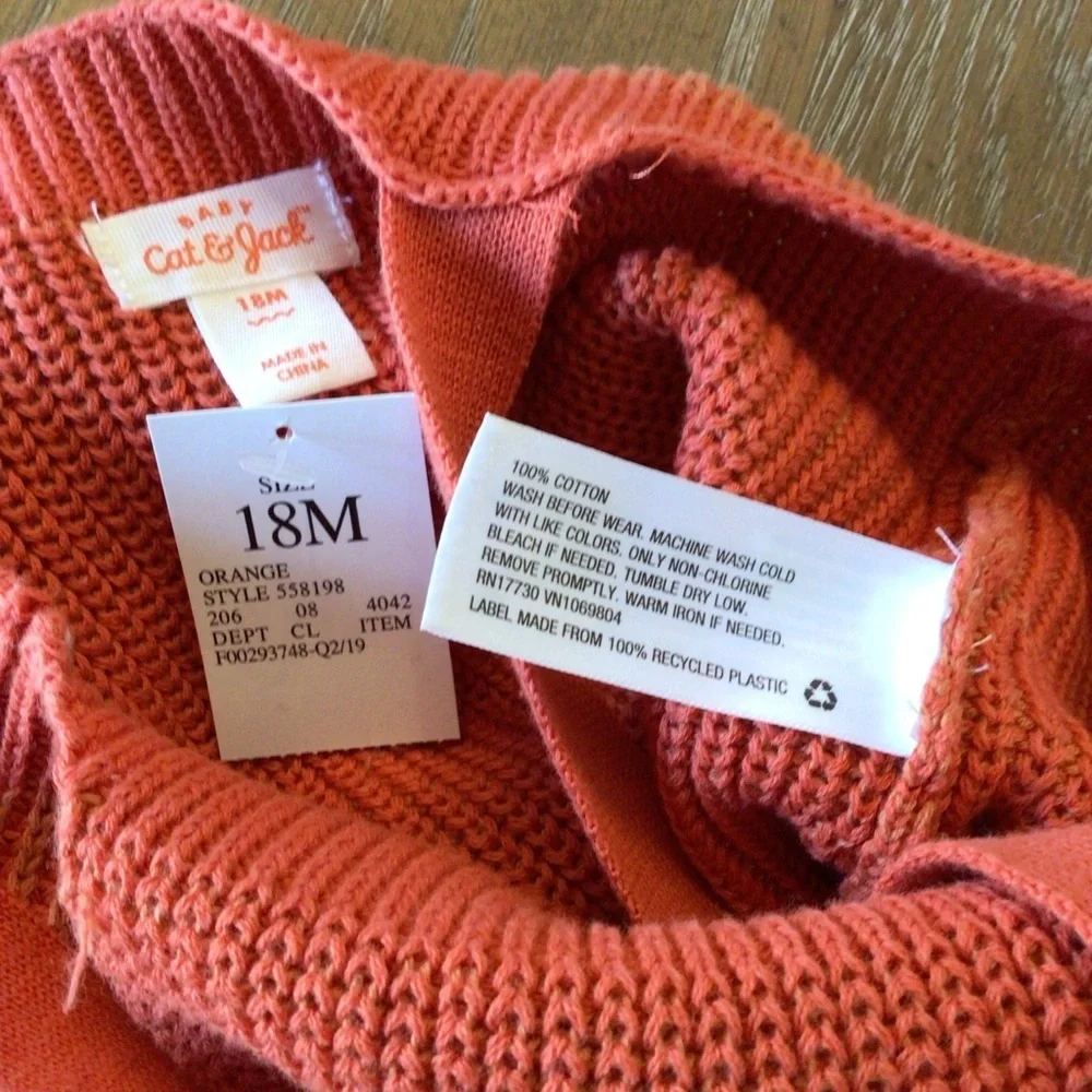 Cat & Jack Baby Girls Orange Rib Knit Sweater Overall Romper Size 18mo